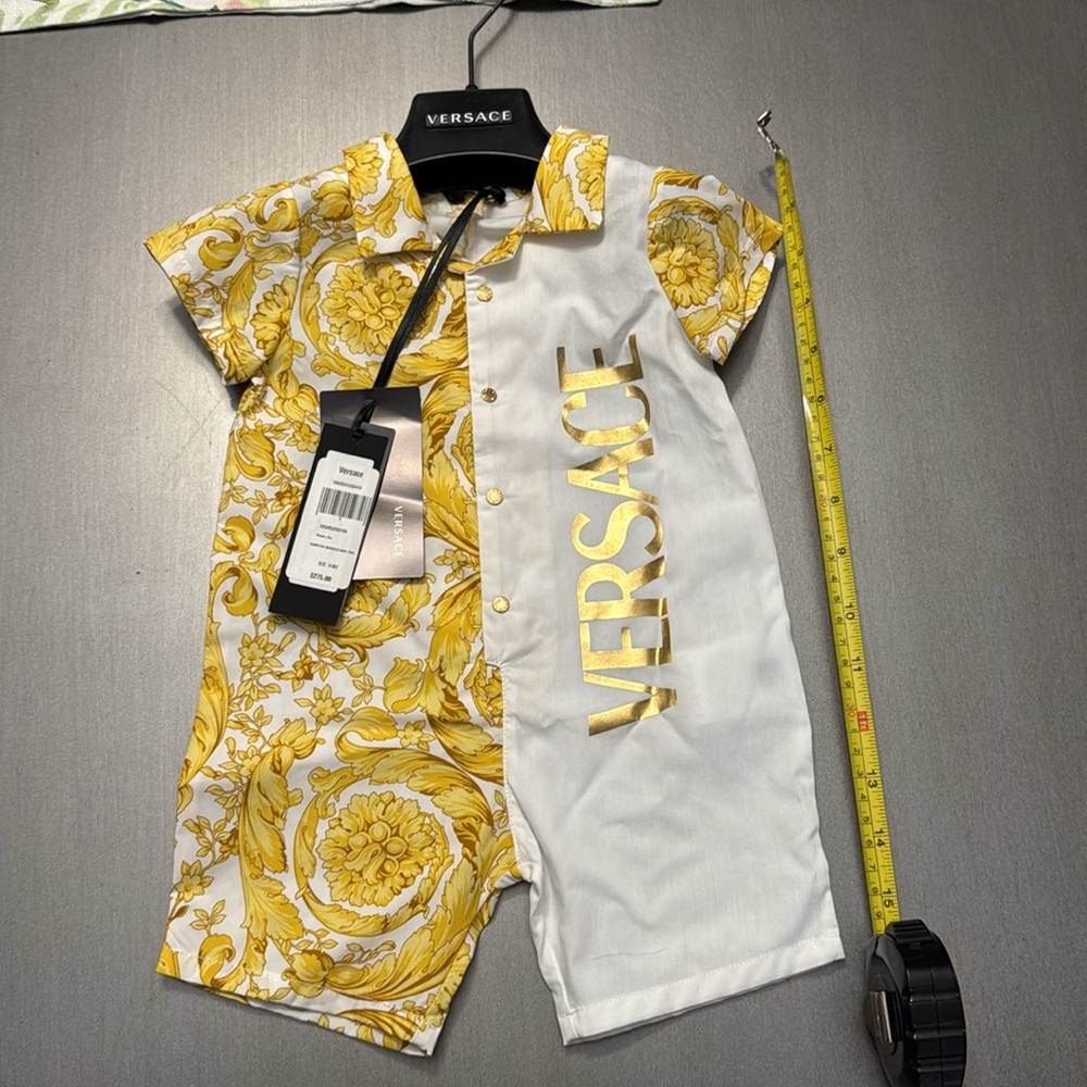 Versace Gold and White Short Sleeve Shirt onesie